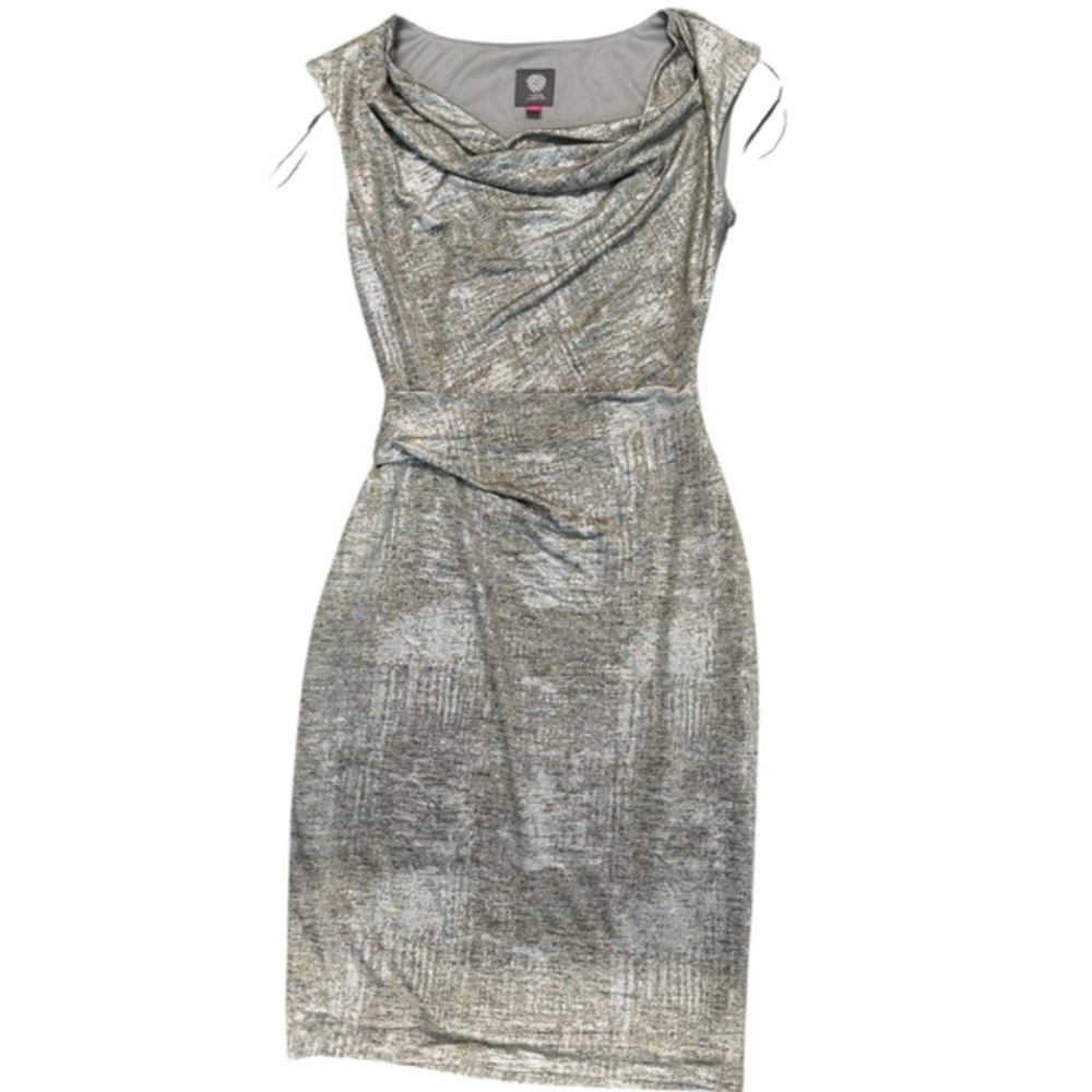Vince Camuto Metallic Gray Midi Dress
